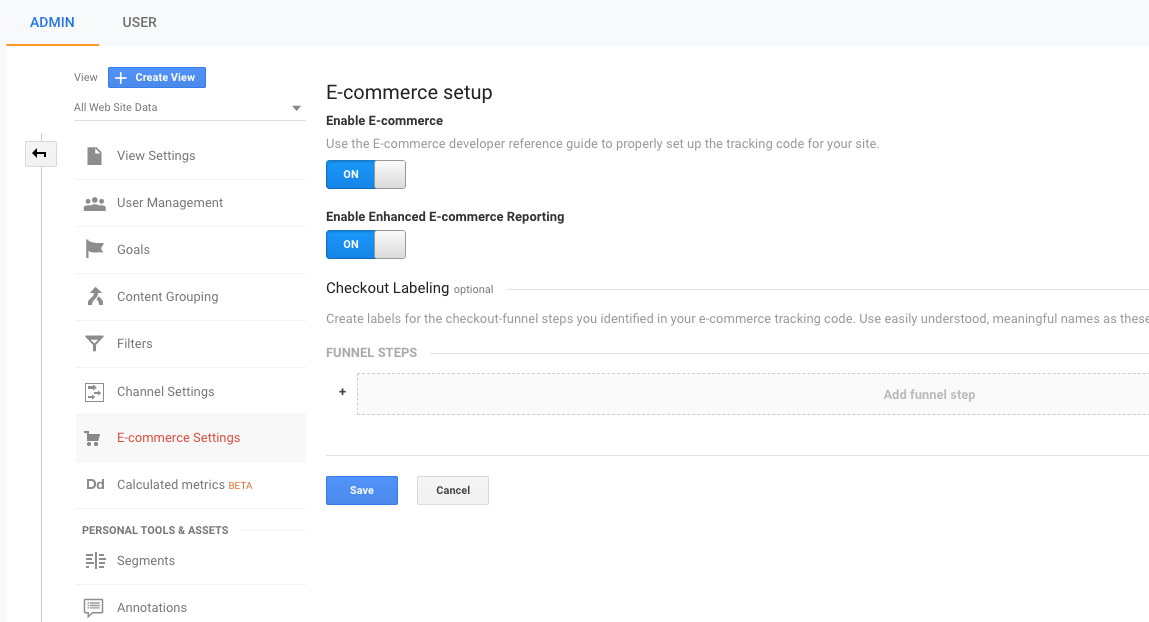 ecommerce settings google analytics