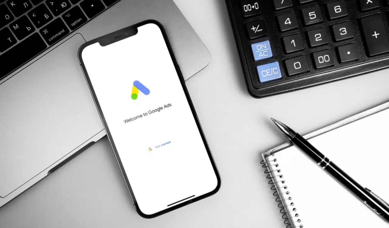 Google,Ads,(adwords),Logo,On,The,Screen,Iphone,,Notebook,,Calculator