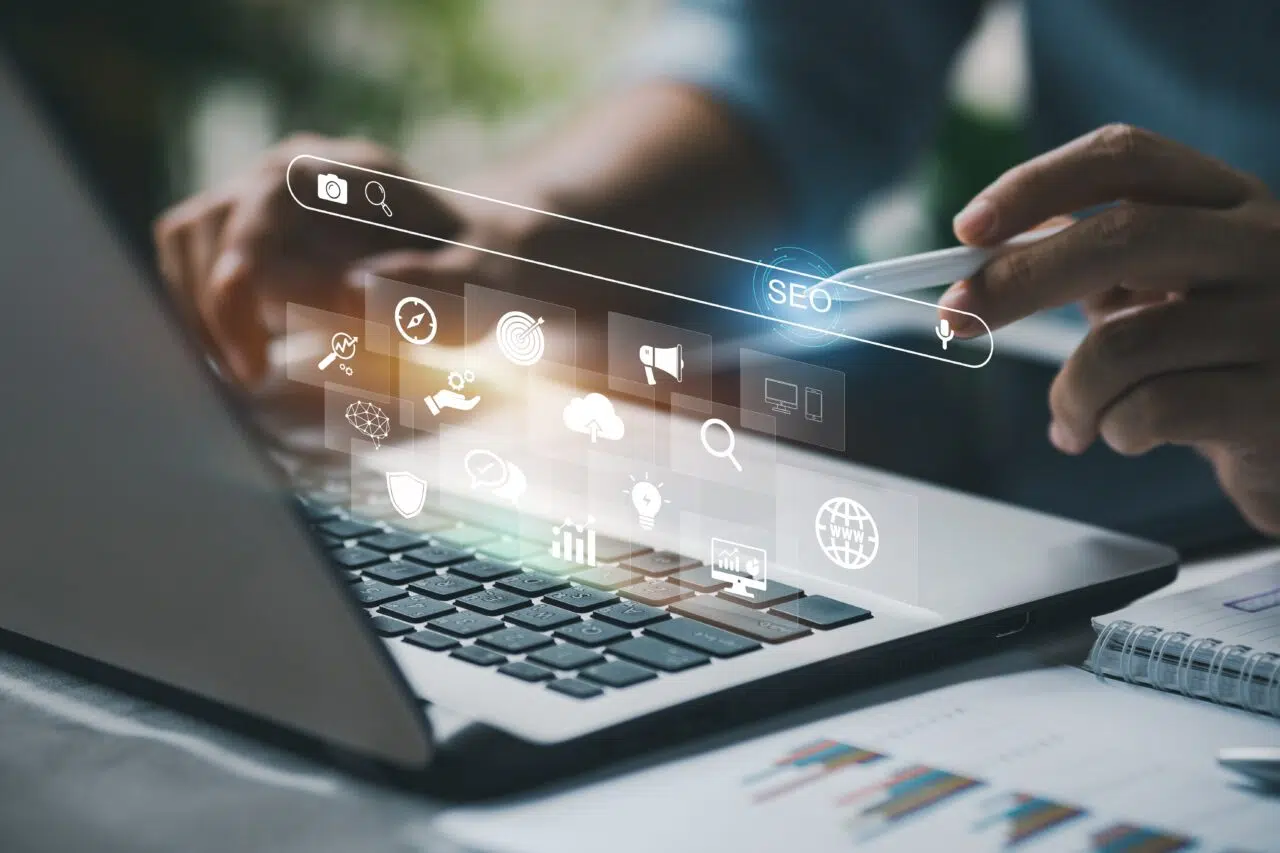 Person,Working,With,Tcomputer,Laptop,For,Manage,Search,Engine,Optimization